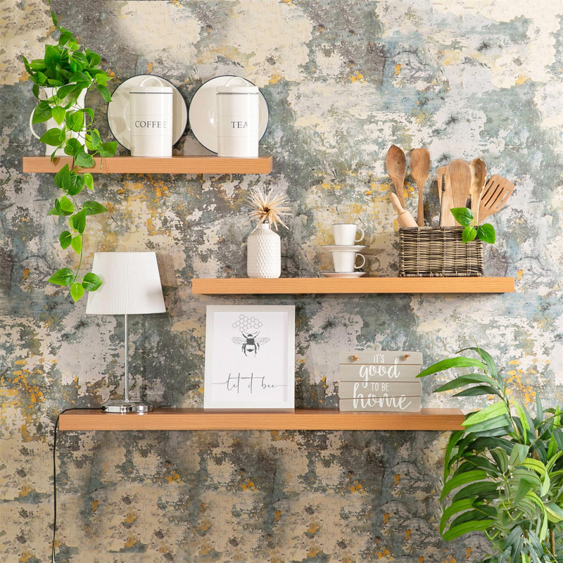 Harbour Housewares - Modern Floating Wall Shelves, 4cm H x 60cm W x 23.5cm D, Natural