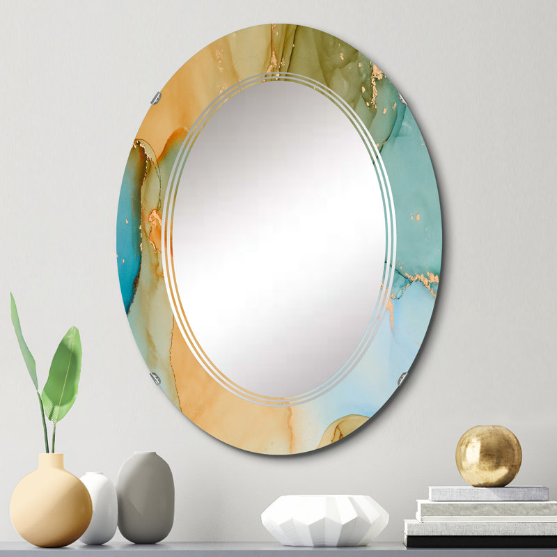 Brun et bleu luxueux abstrait Art fluide II - miroir mural moderne, 30 po x 20 po
