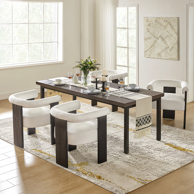 Weisberg 24"W Modern Boucle Dining Chair with Solid Wood Legs, Ivory