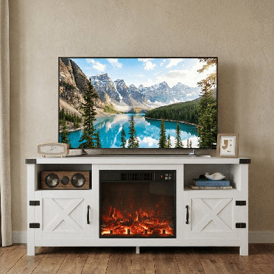 58" W Farmhouse TV Stand Fireplace