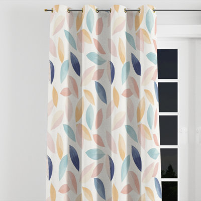 Abstract Velvet Curtains - Contemporary Boho Blue And Pink Boho Petals Grommet Curtain - 1 Panel