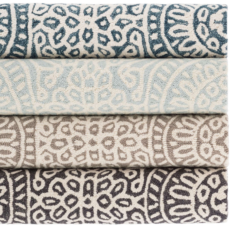 Tapis gris anthracite en laine à crochets Temple, Rectangulaire 3 pi x 5 pi