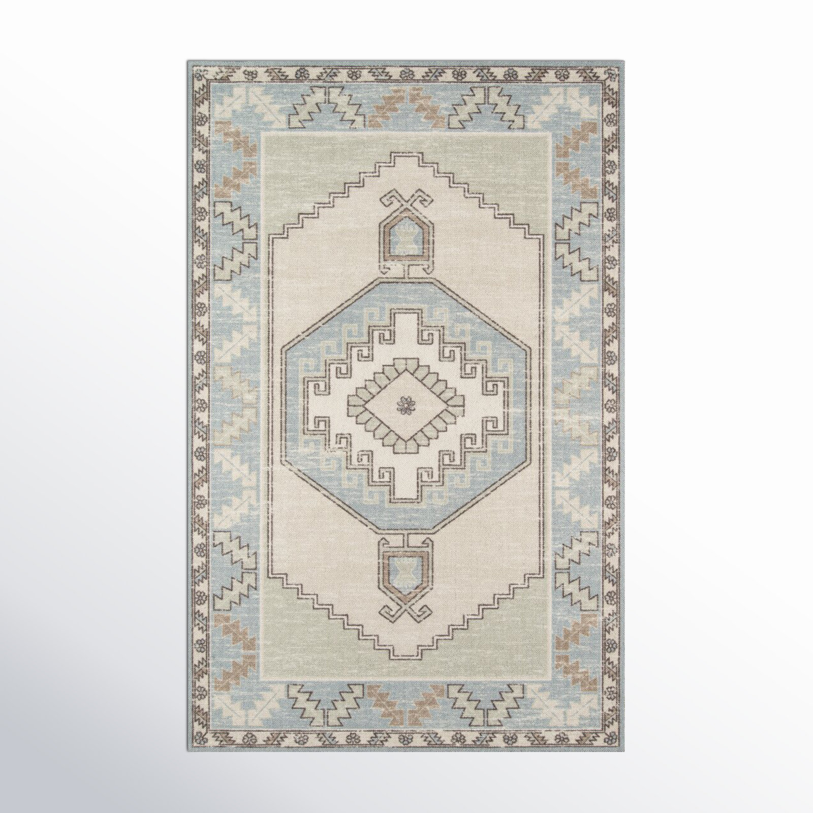 Fletcher Light Blue Beige Oriental Rug, Rectangle 2' x 3'