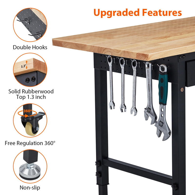 Établi 60 po avec rangement pour tiroir, table de travail à hauteur réglable pour le garage