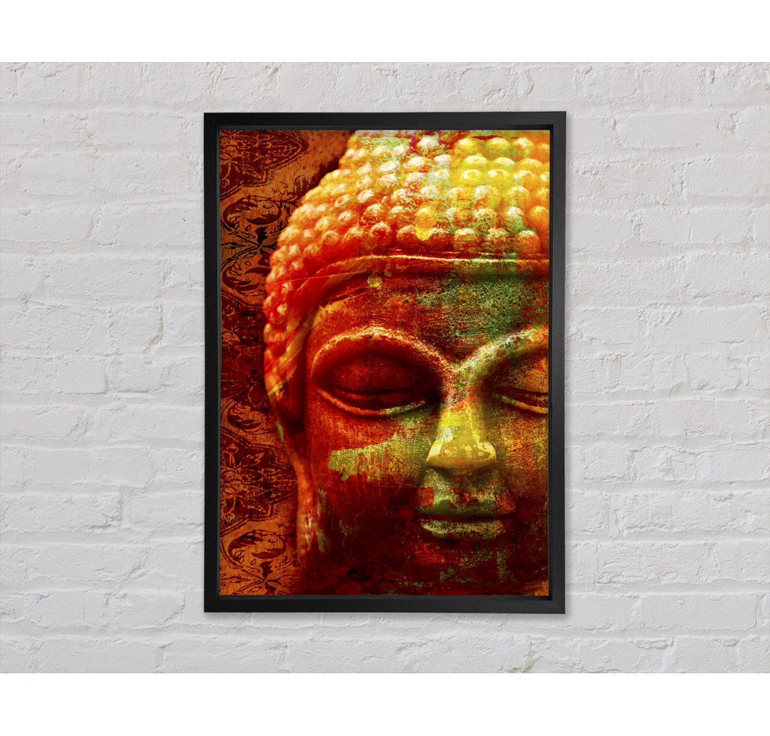 Retro Orange Gelber Buddha - Einzelner Bilderrahmen Kunstdrucke auf Leinwand