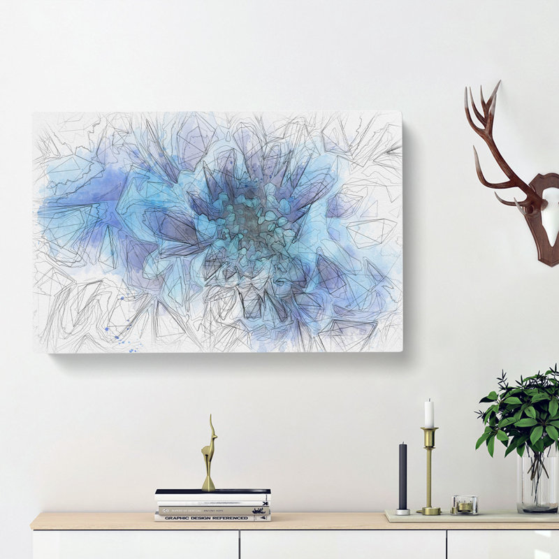 Blue Dahlia Flower - Wrapped Canvas Painting, 50cm H x 76cm W x 3cm D