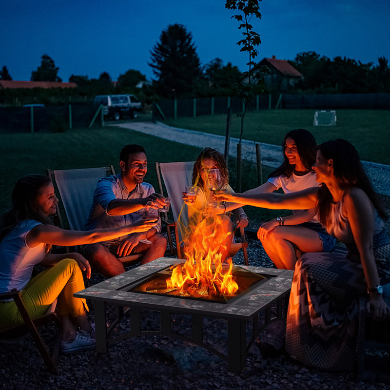 Tashaya Rectangle Steel Wood Burning Smokeless Fire Pit Table with Lid