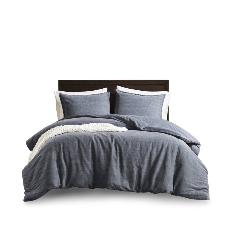 3 pièces de couette en sergé lavé double / grand en bleu, facile d'entretien et pour la peau - pour le sommeil 100% coton, lavé, offrant un design intemporel toutes saisons