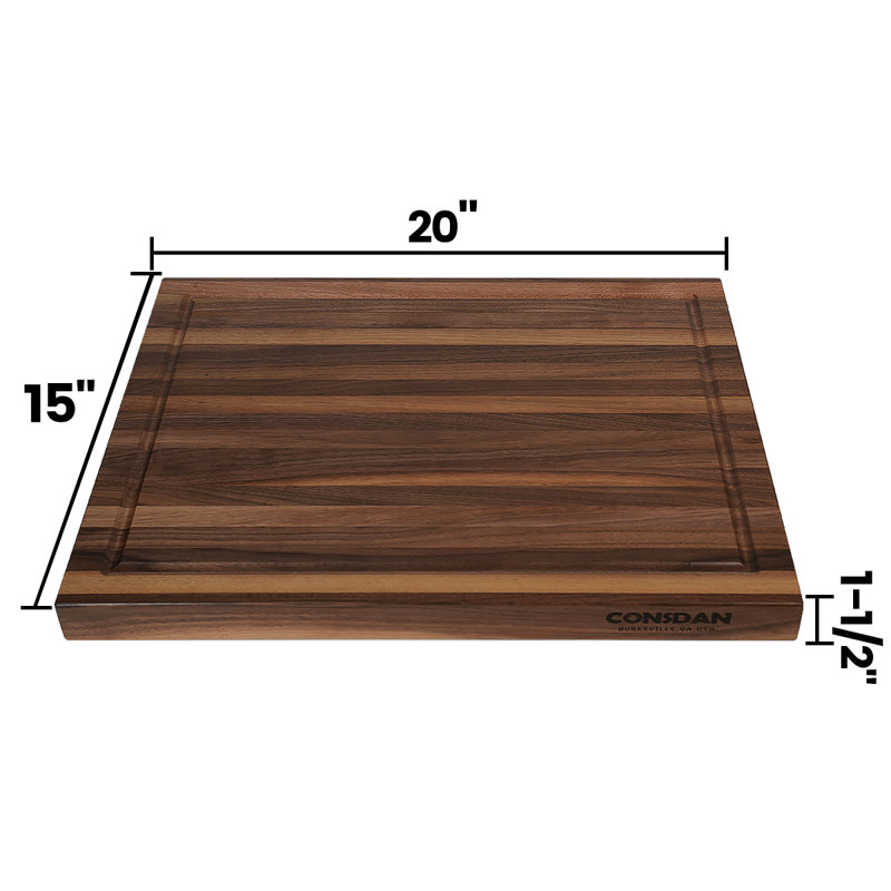 CONSDAN Wood Cutting Board, Black Walnut, 20" L × 15" W × 1.5" H