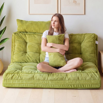 Corduroy Bean Bag Chair Tufted Folding Sofa Bed with Pillows