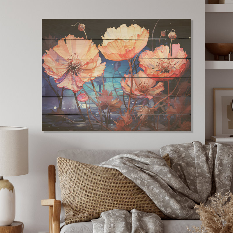 Art floral sur bois de pin bleu Neon Flourish, H 24 po x l 32 po