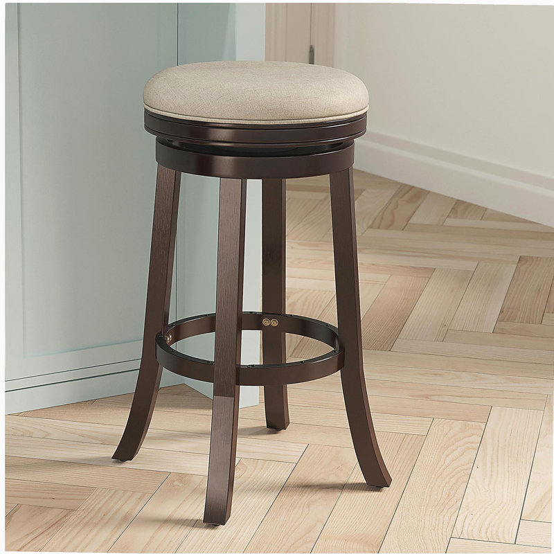 Tabouret de bar 30 po, finition couleur café, siège en tissu beige, Beige, Espresso
