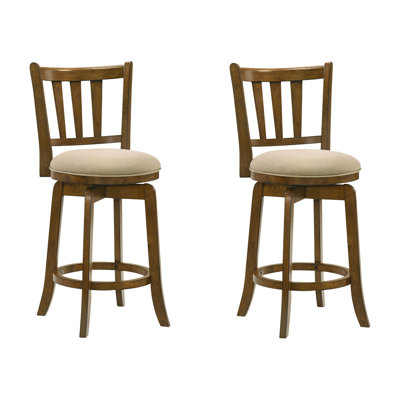 Wren Modern Farmhouse Swivel Wood Bar Height Kitchen Bar Stool In Sepia Brown Finish With Light Scone Fabric Upholstered Seat