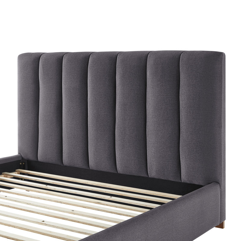 Base de lit plateforme moderne tapissier avec tête de lit, Gris foncé, Très grand