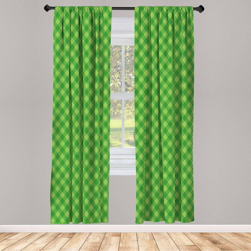 Rideaux 4 panneaux Red Barrel Studio®, carreaux verts rétro, vert lime, L 56 po x L 95 po