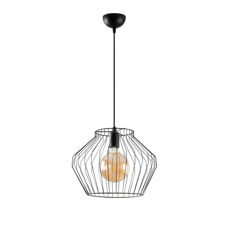 Lustre industriel en métal, finition noire, 14,0 po x 14,0 po | Hauteur: 49,6 po, longueur de câble réglable: 35,4 po | Douille E 27, 40 W maximum, indice de protection IP20 | Parfait pour les salles à manger et les espaces de vie modernes, conception élégante