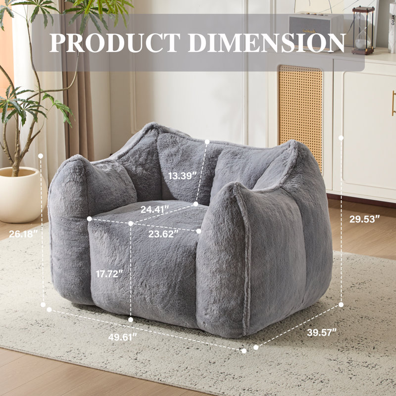 Oversized Bean bag Chair Faux Fur large Bean Bag Lounger Sofa,Without Assembly Single Sofa, Dark Gray 