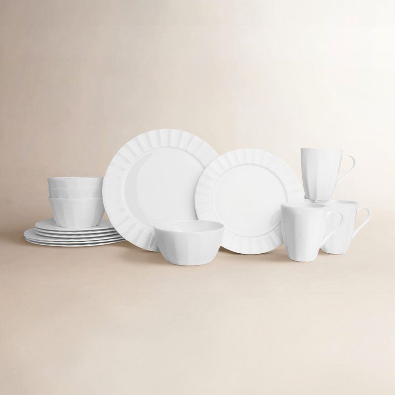 Service de table 6 pièces Mikasa Cannelé! Service pour 4, porcelaine, blanc