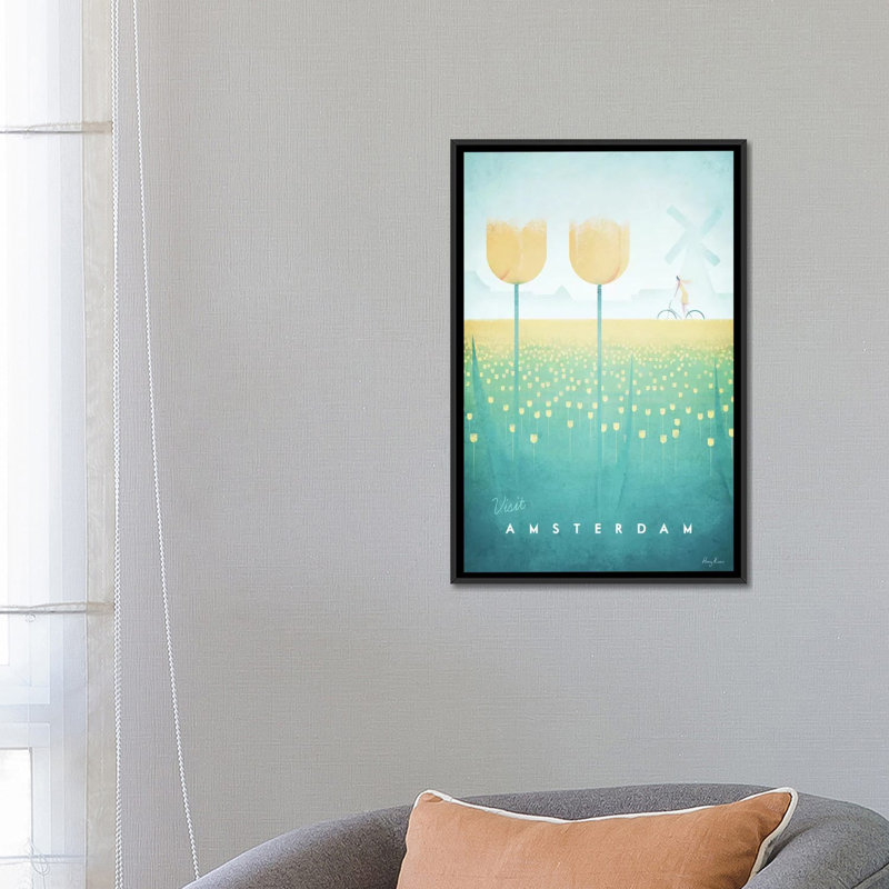 «Amsterdam», impression sur toile, H 26 po x l 18 po x P 1,5 po, Toile avec cadre noir, Pas de tapis