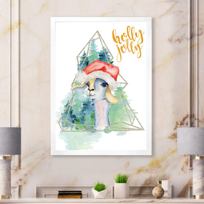 Mignon lama de Noël dans un chapeau de père Noël - Art mural pour enfants, décoration sur toile