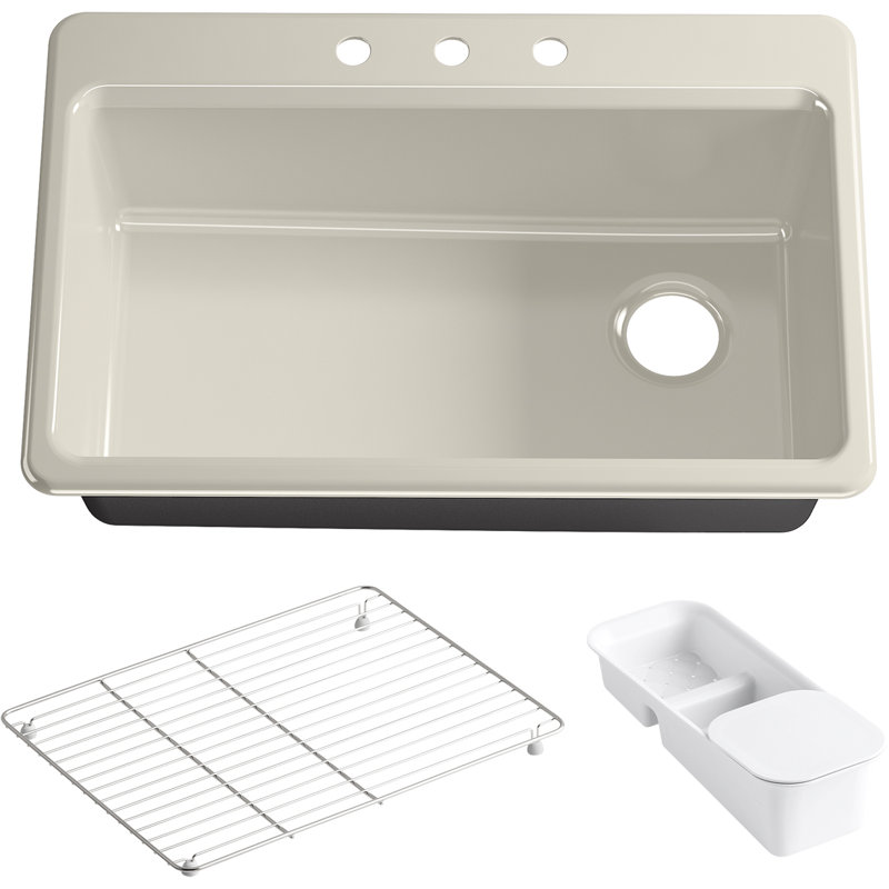 Riverby™ Single-Bowl Top-Mount Kitchen Snk with Accessories, 3 hole, White