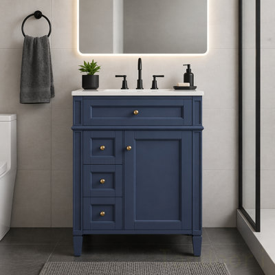 Meuble-lavabo de salle de bain avec lavabo supérieur, meuble de rangement moderne avec 2 tiroirs et un tiroir basculant, meuble-lavabo simple