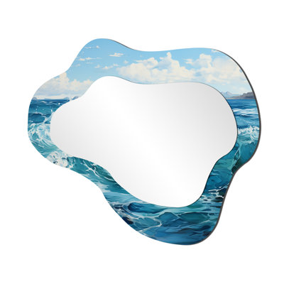Valleau Teal Ocean Infinity - Ocean Asymmetrical Decorative Mirror, Teal Cloud Wall Mirror, Printed Metal Art
