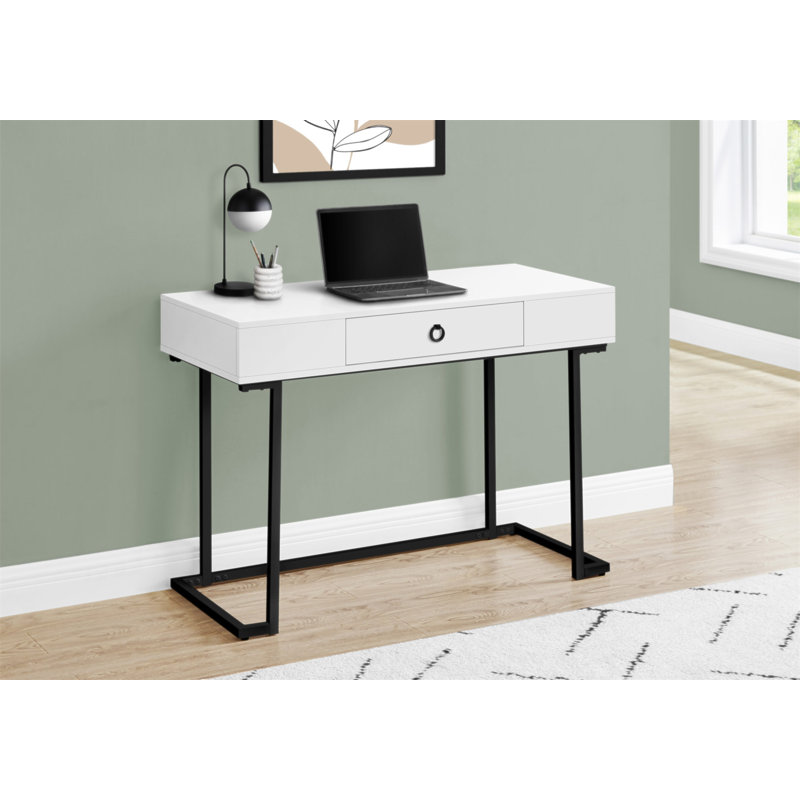 Bureau d'ordinateur, bureau personnel, ordinateur portable, tiroirs de rangement, L 42 po, travail, métal stratifié blanc brillant, contemporain, moderne