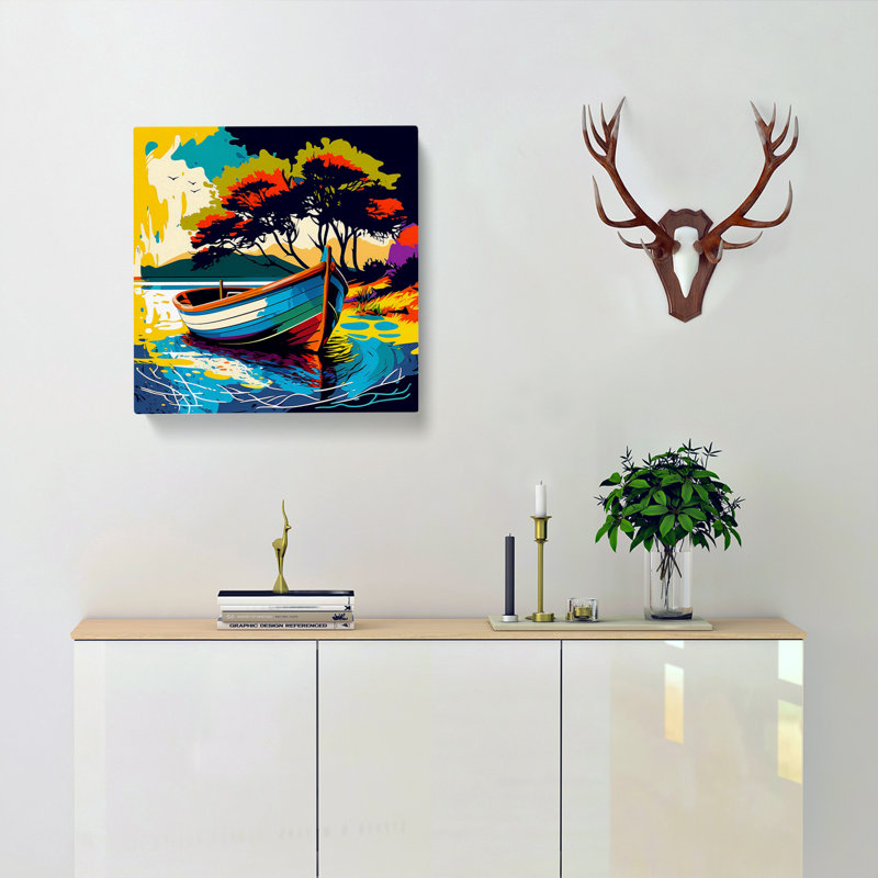 Boat On A Lake Fauvism - Wrapped Canvas, 50cm H x 50cm W x 3cm D