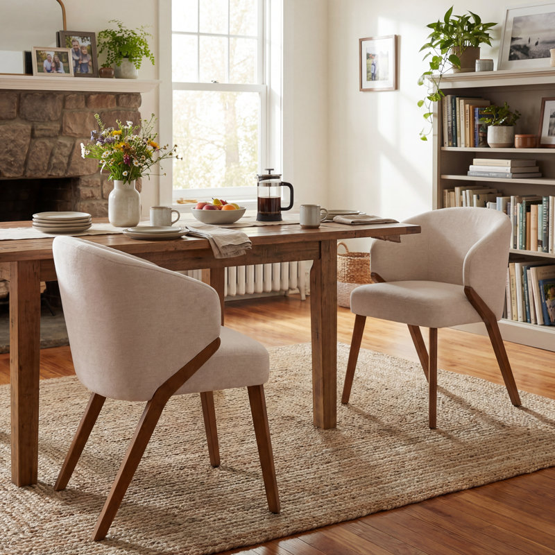 Modern Dining Chairs, Upholstered Fabric Side Chair With Wooden Legs For Kitchen And Dining Room, Beige, 2, Beige