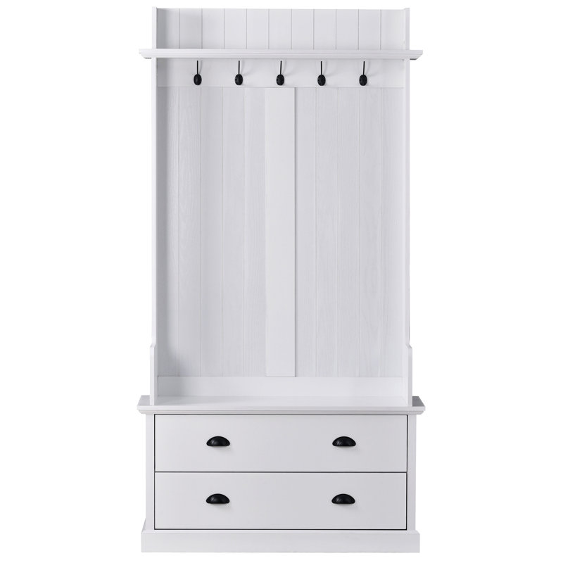 Hall Tree 38.5'' Wide with Bench and Shoe Storage, White