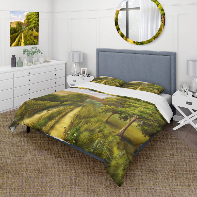 Vibrant Country Road pendant l'été - Ensemble de housse de couette traditionnel - Microfibre de polyester