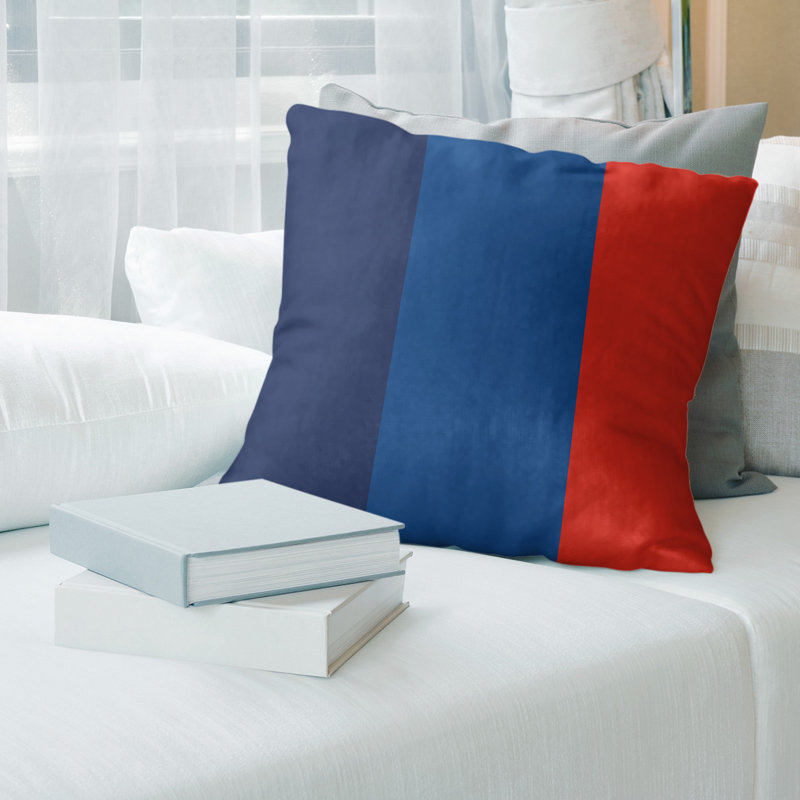 Coussin rayé en lin Toronto baseball, 20 po x 20 po, Bleu royal / rouge / bleu marine, Polyester/ Bourre en polyester