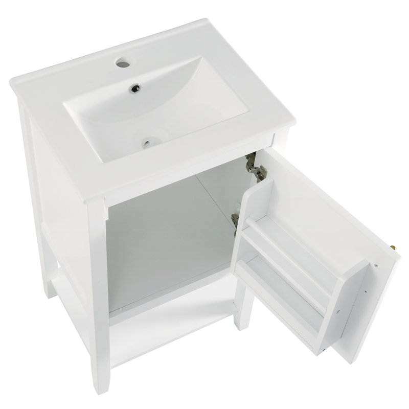 Meuble-lavabo avec lavabo, armoire de salle de bain 20 po avec porte à fermeture douce, White