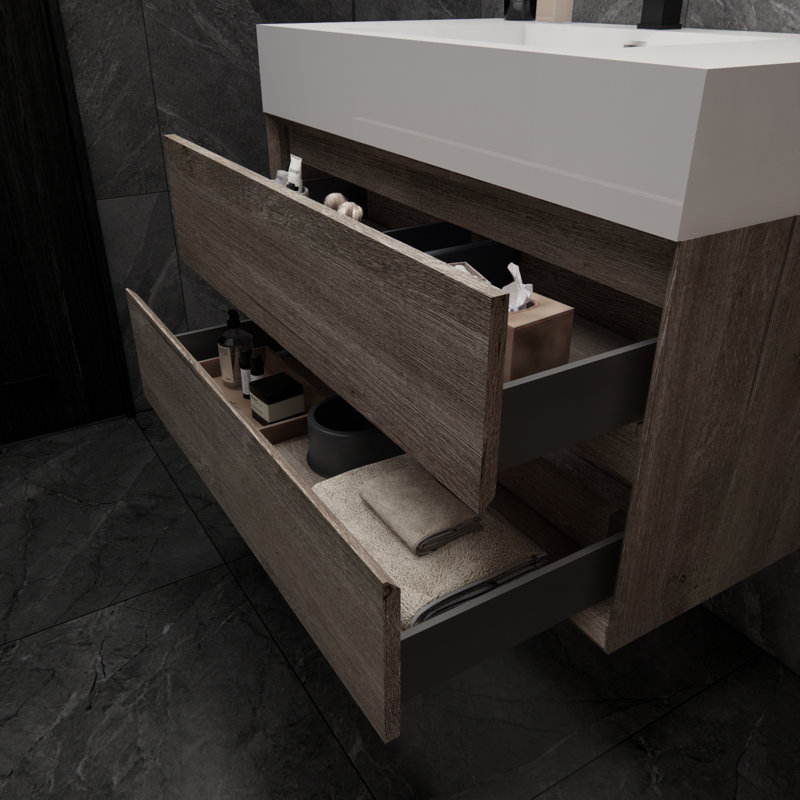 Albizu 35.5" Wall-Mounted Single Bathroom Vanity, Gray