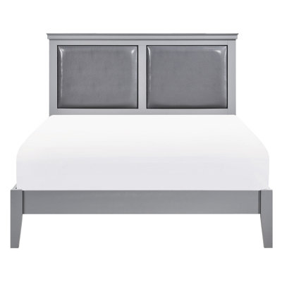 Grey Upholstered Queen Bed With Wooden Frame And Headboard Assembly Classic Panel Head Foot Parts