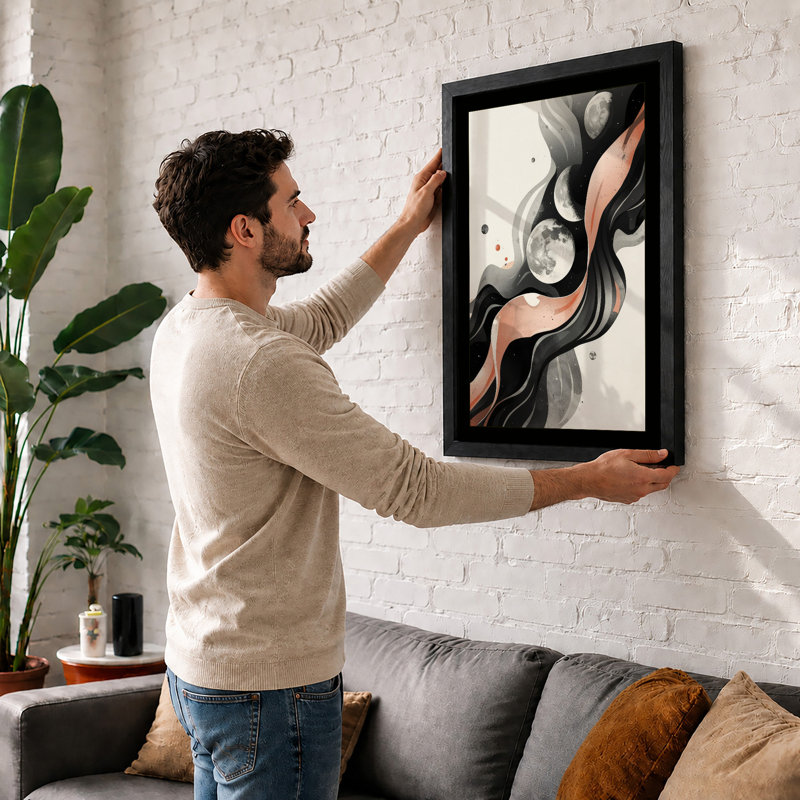 Flowing Moons Abstract - Framed Print, Oak, A4 - 29.7 x 21.0 cm