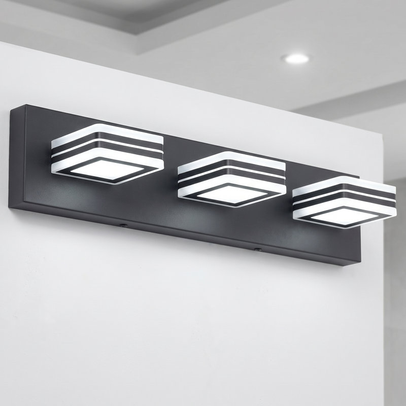 Applique murale moderne à DEL 20 po à 3 lumières, noir mat, pour salle de bain, à placer au-dessus d'un miroir, Noir mat