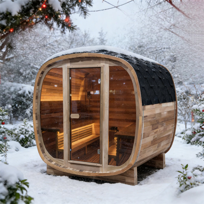 4-6 Person Outdoor Square Traditional Steam Sauna, Tinted Glass And Red Cedar Solid Wood