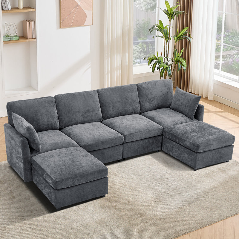 110" Upholstered Modular Sofa Modern Sectional, Gray Polyester Blend