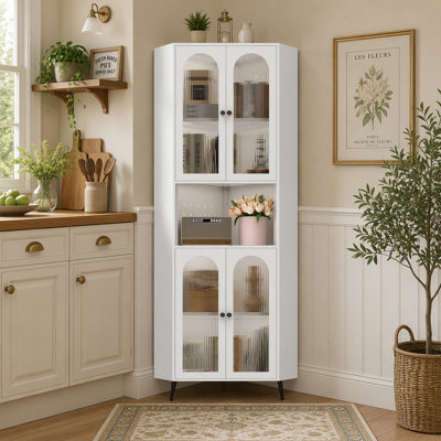 Armoire de coin de 70,87 po, armoire de rangement en métal avec portes et tablettes réglables, rangement de coin élégant et peu encombrant pour vestibule, salle de bain, chambre à coucher, salle à manger, salon, bureau (blanc)