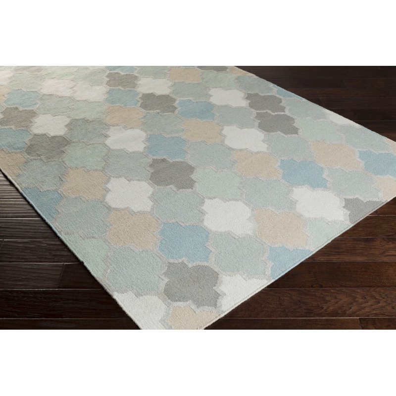 Tapis bleu marine / brun Crispin Southwestern tissé à plat à la main, Rectangle 5 pi x 8 pi