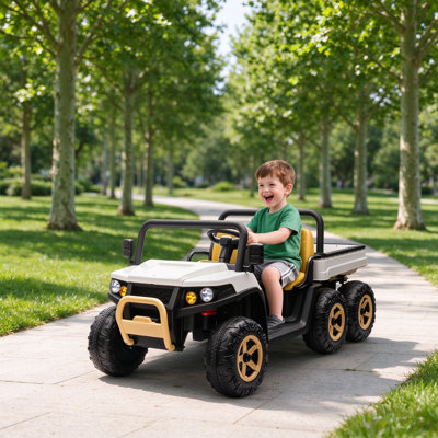 Camion à benne électrique 2 places pour enfants (24 V) avec télécommande, benne basculante électrique et pelle-jouet | Musique, phares à DEL et suspension à ressorts (à partir de 3 ans)
