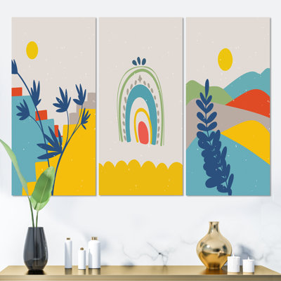 Boho Rainbow I - ensemble de 3 peintures sur toile tendue