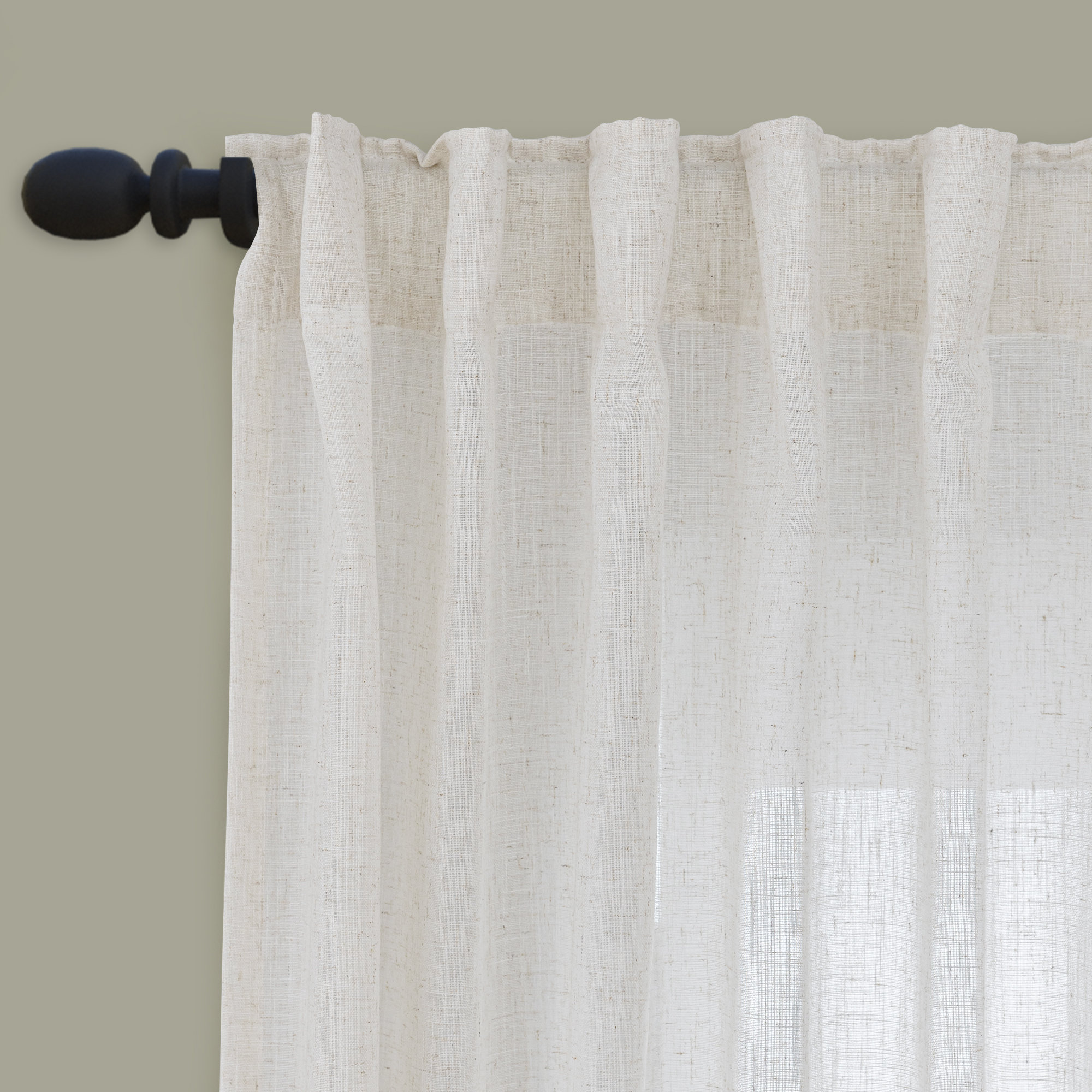 Toyoko Linen Blend Semi-Sheer Back Tab Curtains , 52" W x 96" L, Natural