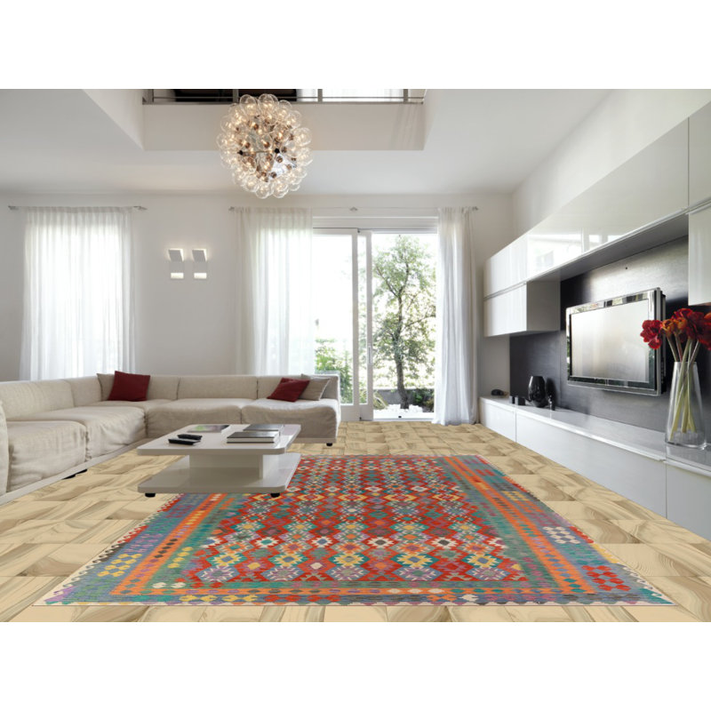 Tapis oriental géométrique en laine Kilim 10 x 16