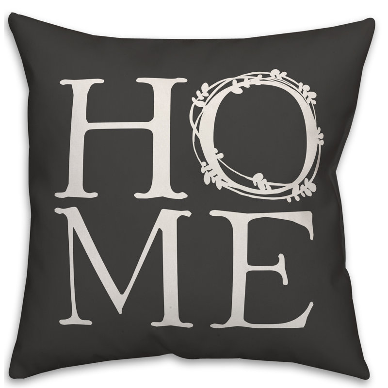  Coussin décoratif intérieur / extérieur Home Wreath, H 16 po x l 16 po, Noir / blanc
