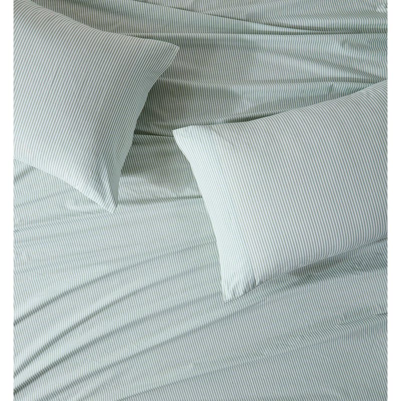 Brooklyn Loom Pinstripe Sheet Set, Twin, White/Sage Green