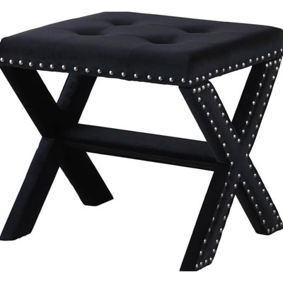 Entryway Black Velvet Bench With Nailhead Trim And Seat, Engineered Hardwood Construction, High - Density Foam Filling, 19" Deep Contemporary Accent Details, Frame, 18" Tall