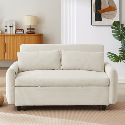 57.48" Pull-Out Sofa Bed Convertible Couch 2 Seat Loveseat Sofa Modern Sleeper Sofa With Two Throw Pillows And USB Ports For Living Room